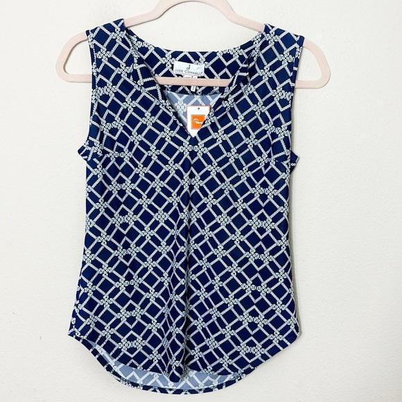 NWT Jude Connally Top Blue White Rope Tank Nautical Sleeveless Blouse V-Neck XS - Picture 8 of 8